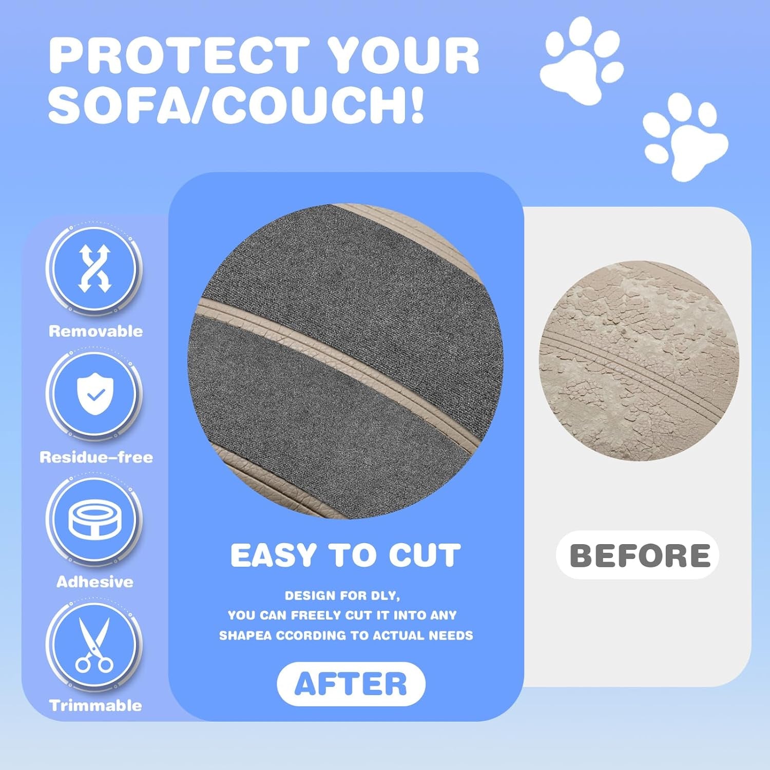 Cat Scratching Mat 78.7"X15.8" Self-Adhesive Cat Furniture Protector, Climbing Cat Scratch Pad for Cat Tree, Sofa, Wall, and Furniture DIY Protection (Dark Gray)