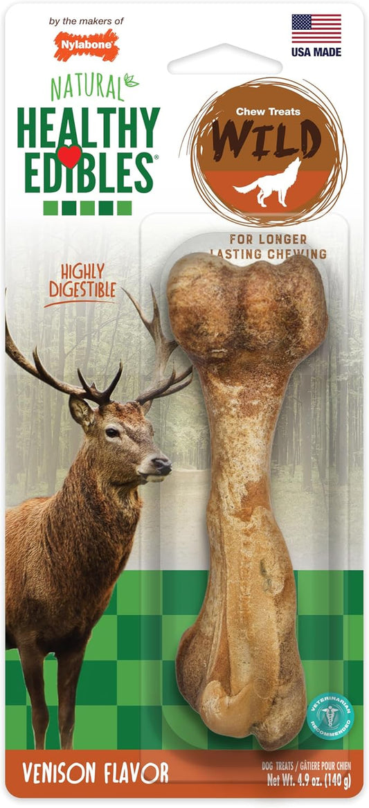 Healthy Edibles Wild Dog Treats, Venison Flavor, Large | Natural Dog Chew Bones, Made in USA, Highly Digestible Dog Chews, Long Lasting Chews for Large Dogs up to 50 Lbs