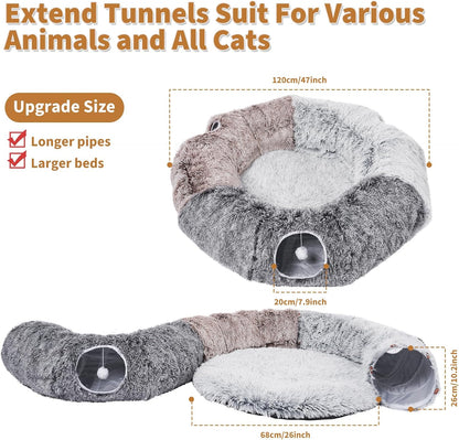 Large Cats Tunnels for Indoor Cats Fluffy Warm Cat Bed and Detachable Cave Tunnels with 20 Pet Toys, Donut Tunnel and Variety Kitten Toy Set for Playing