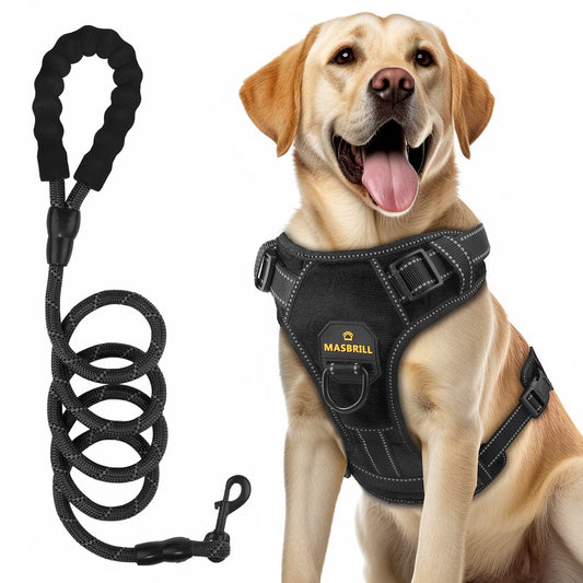 Dog Harness and Leash Set, No Pull Vest Harness, Reflective Adjustable Soft Padded Pet Harness with Handle for Small to Large Dogs