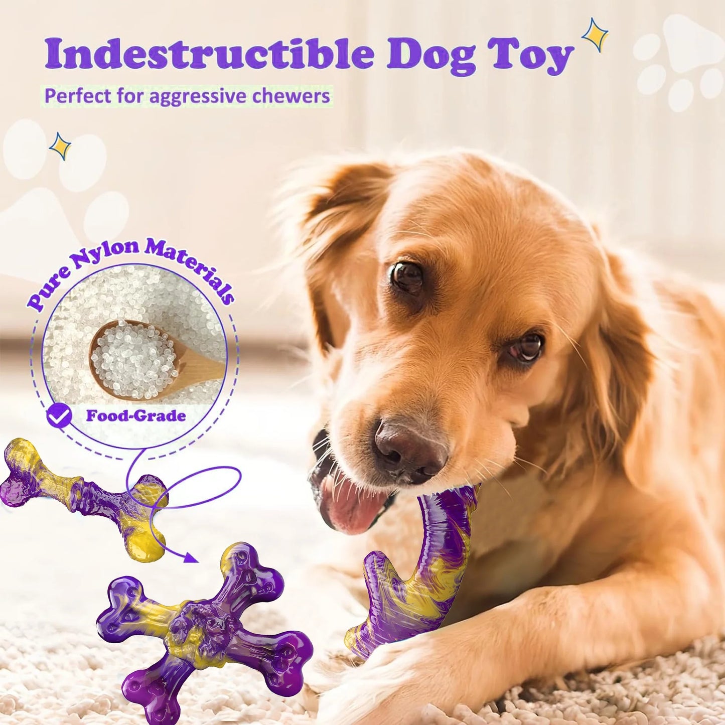 Tough Dog Toys for Aggressive Chewers 3 Pack, Indestructible Dog Toy for Large Dogs, Bacon Flavored, Keeps Dogs Busy