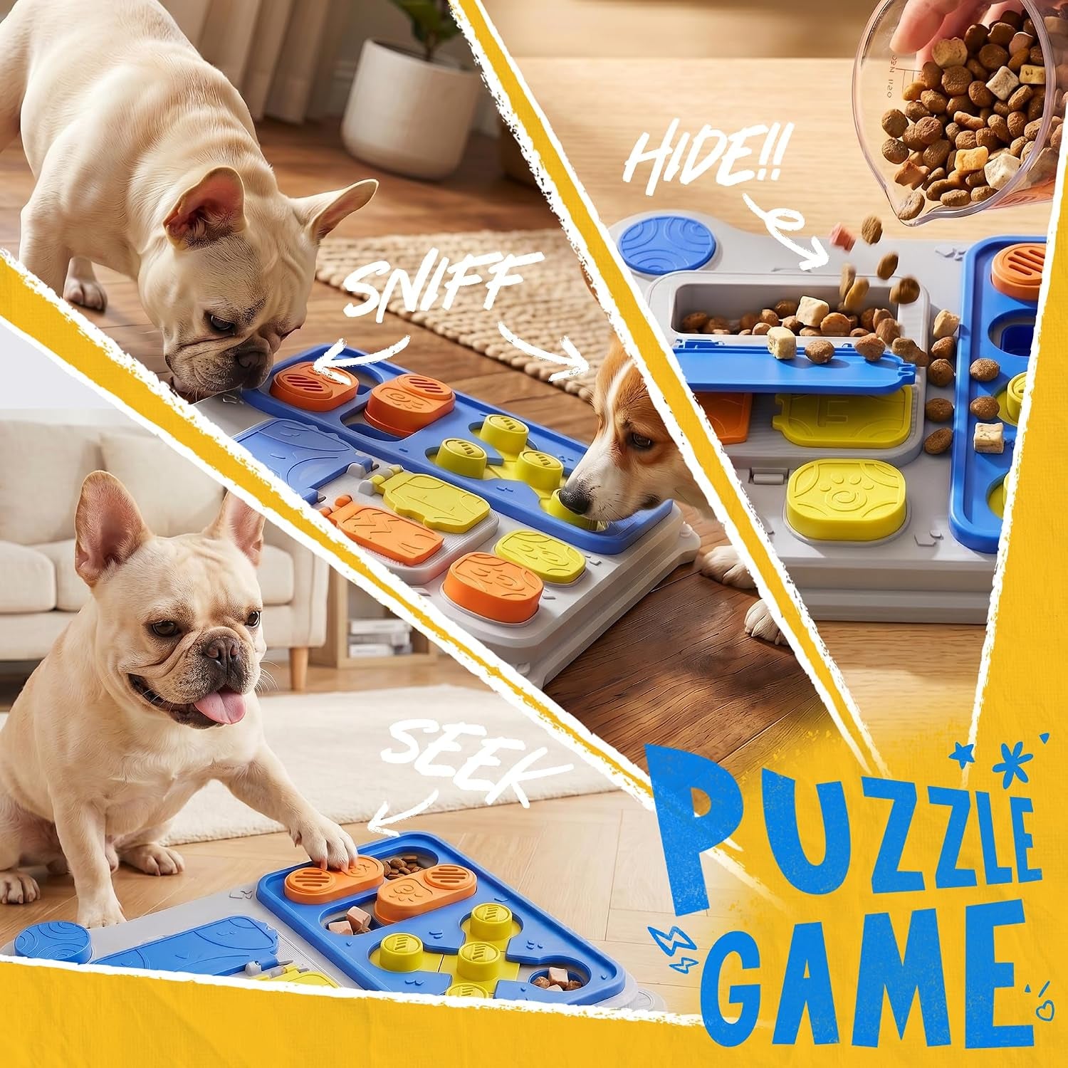 Dog Puzzle Toy Enrichment Toys, Interactive Dog Toys for IQ Training & Mental Stimulation, ABS Easy Clean Detachable Tray Non-Slip Base, Treat Slow Feeder for Smart Dogs, Blue