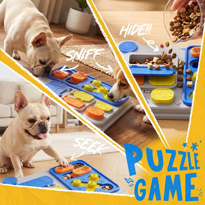Dog Puzzle Toy Enrichment Toys, Interactive Dog Toys for IQ Training & Mental Stimulation, ABS Easy Clean Detachable Tray Non-Slip Base, Treat Slow Feeder for Smart Dogs, Blue