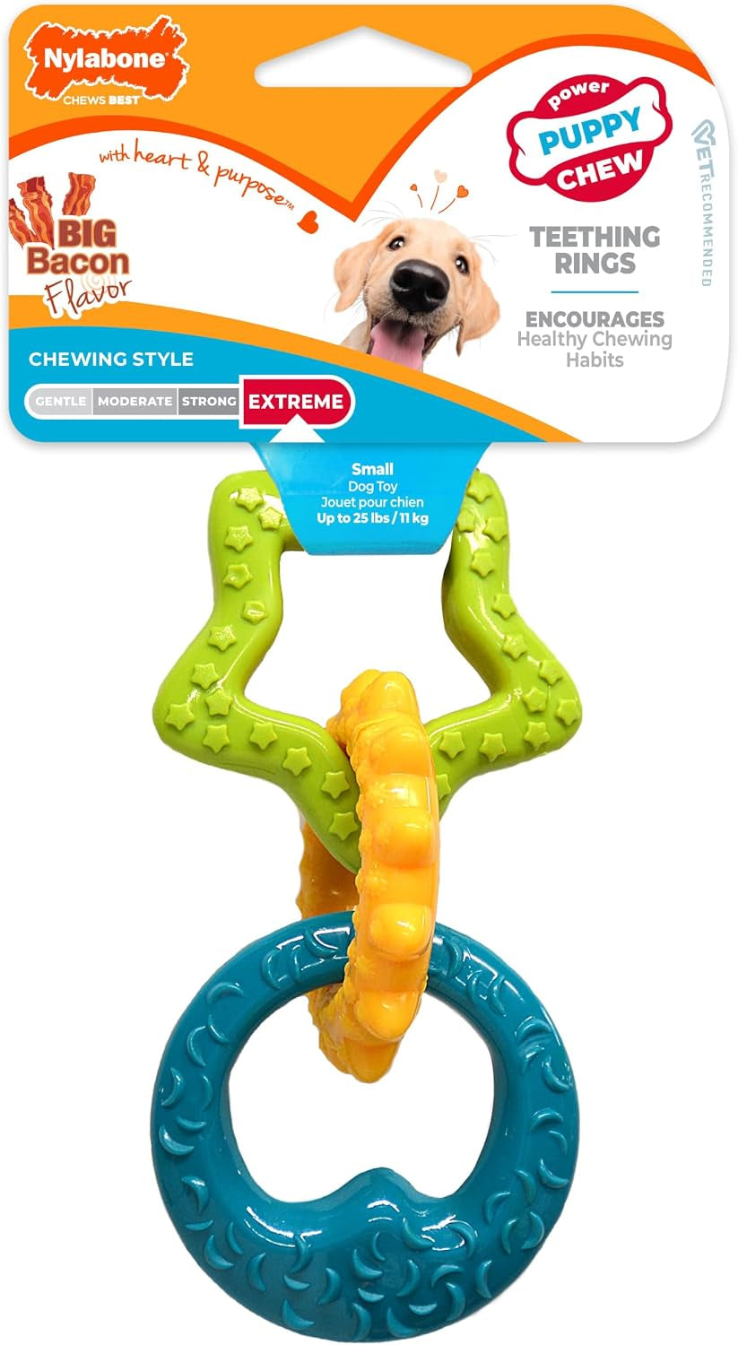 Puppy Power Chew Teething Rings Dog Chew Toy, Bacon Flavor, Small | for Powerful Chewing Styles, Durable Puppy Toys to Keep Them Busy, Puppy Enrichment, for Dogs up to 25 Lbs