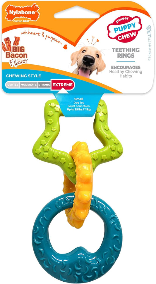 Puppy Power Chew Teething Rings Dog Chew Toy, Bacon Flavor, Small | for Powerful Chewing Styles, Durable Puppy Toys to Keep Them Busy, Puppy Enrichment, for Dogs up to 25 Lbs